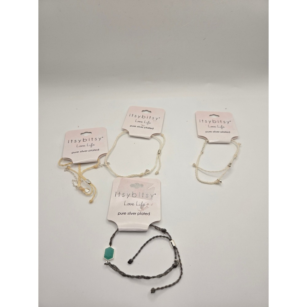 Itsybitsy Love Life Pure Silver Plated Adjustable Cord Bracelet Set of 4 New
